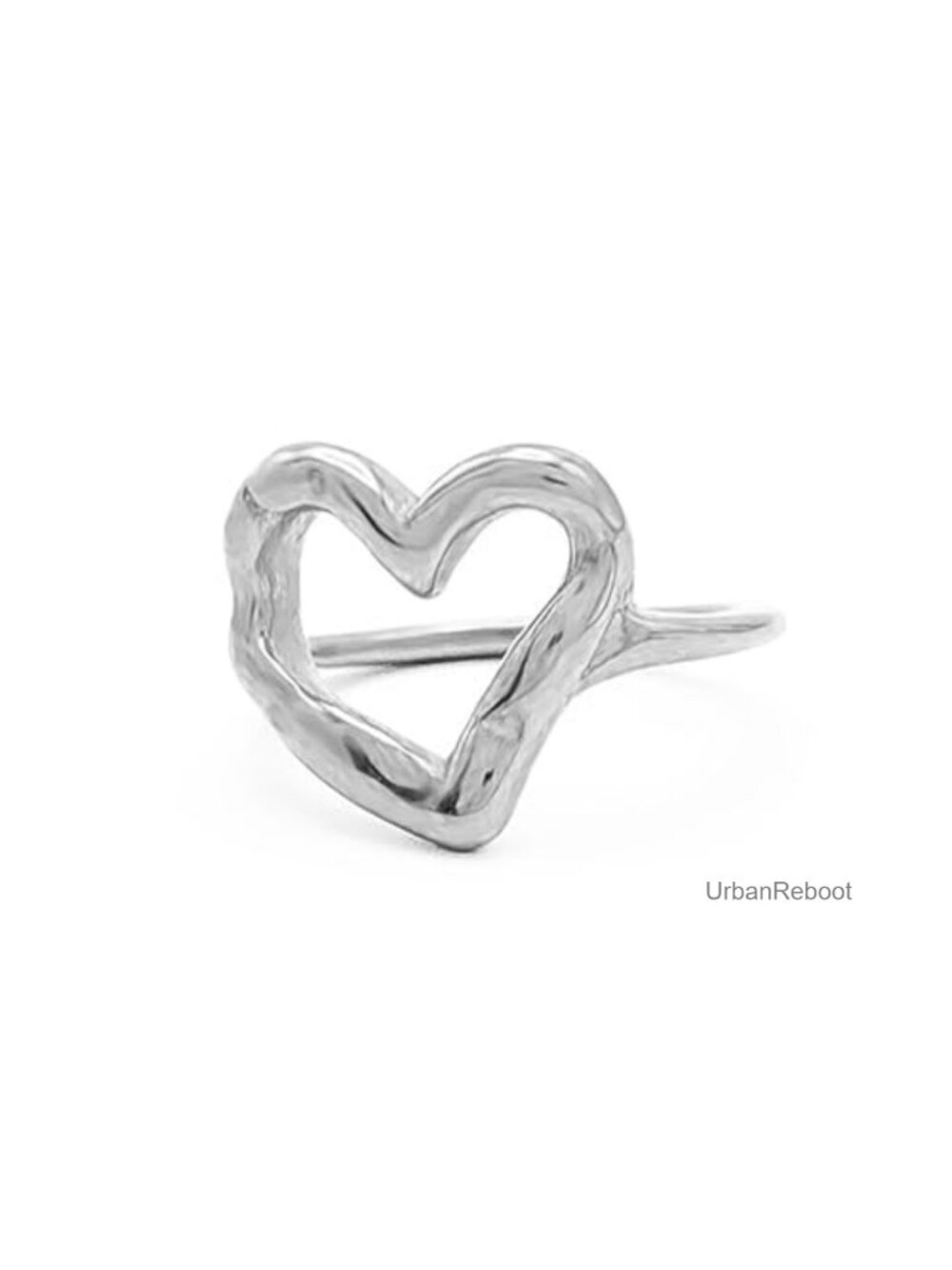 Stainless Steel Irregular Hammered Hollow Heart Rings Stackable Midi Statement